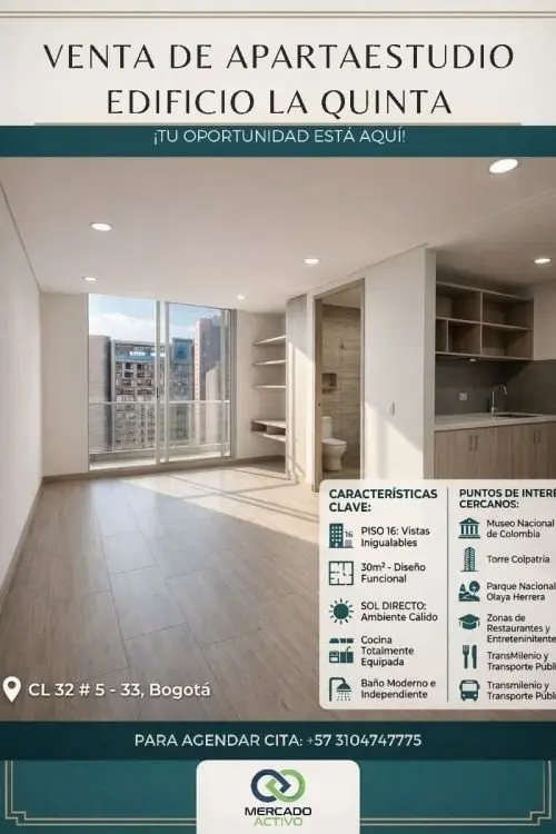 ¡Espectacular Apartaestudio en Venta! Piso Alto Bogotá DC Cundinamarca